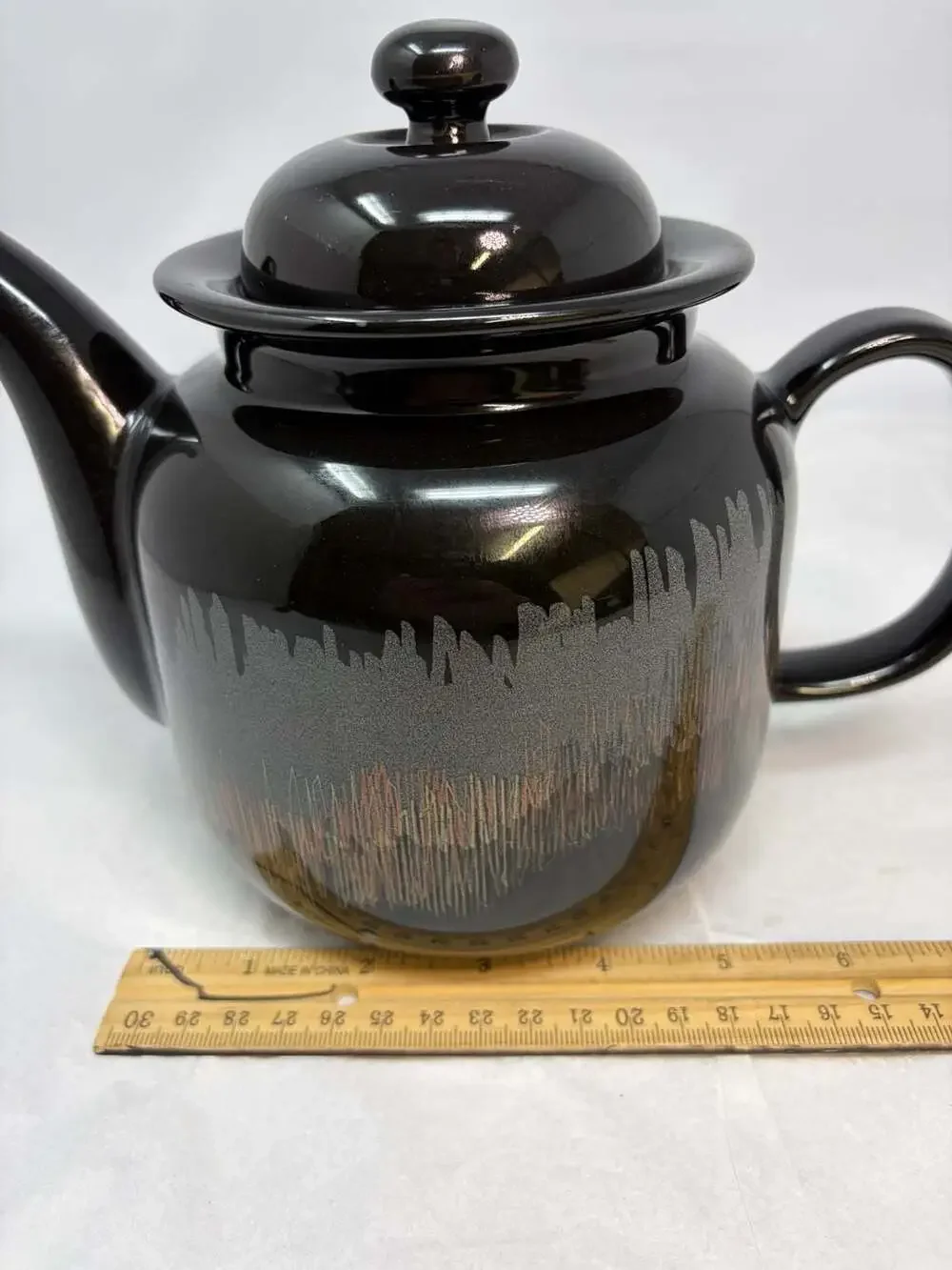 Vintage Arabia Finland Aurora Borealis Black Ceramic Teapot by Inkeri Leivo